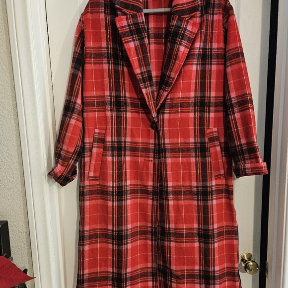 Old Navy Red Plaid Coat Size L - Picture 7 of 7